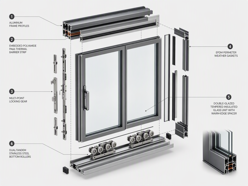 Side Pressure System Project Aluminum Sliding Door - Engineered Exploded View & Profile Assembly