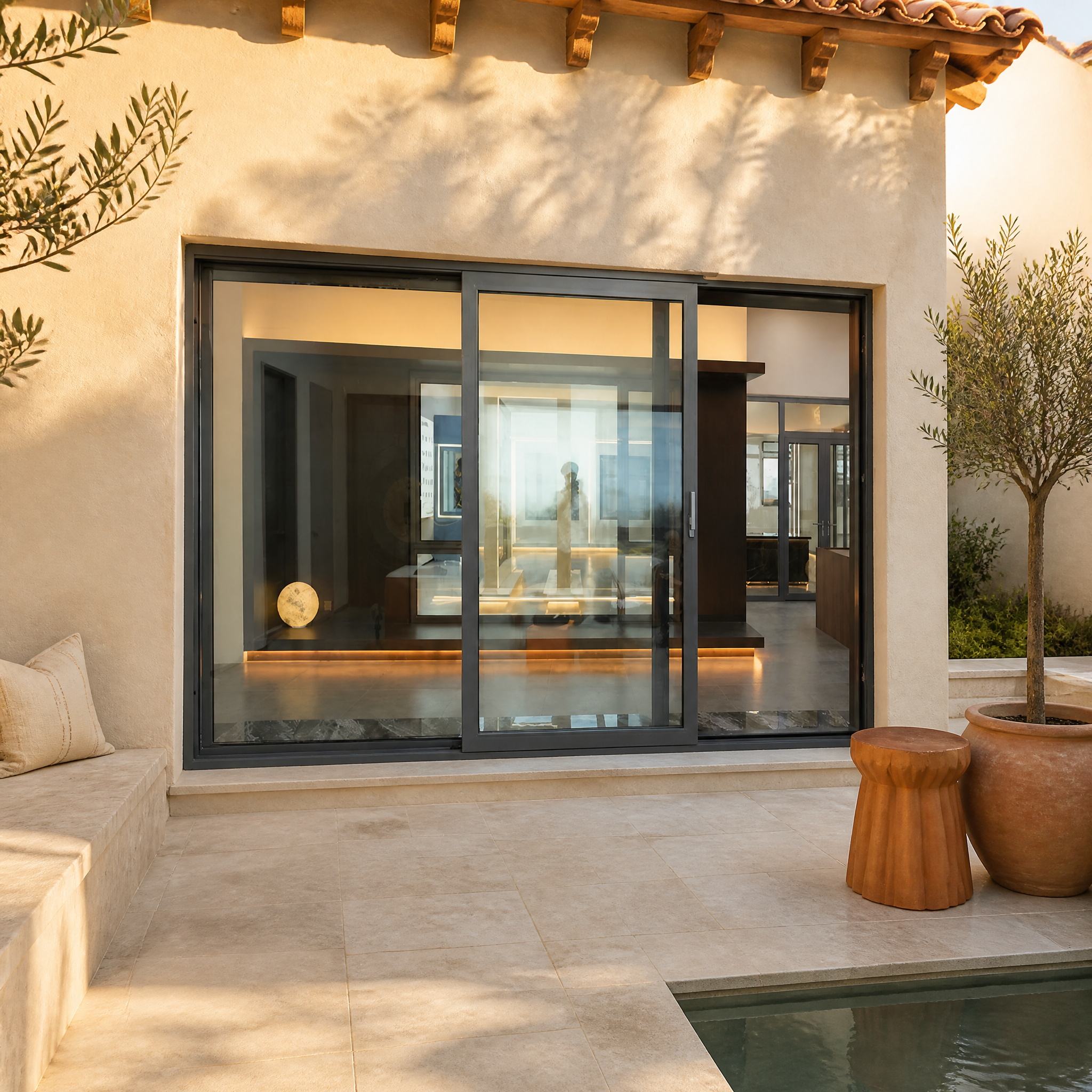Side Pressure System Insulated Glass Sliding Door - Exterior Perspective View | OPPGATE