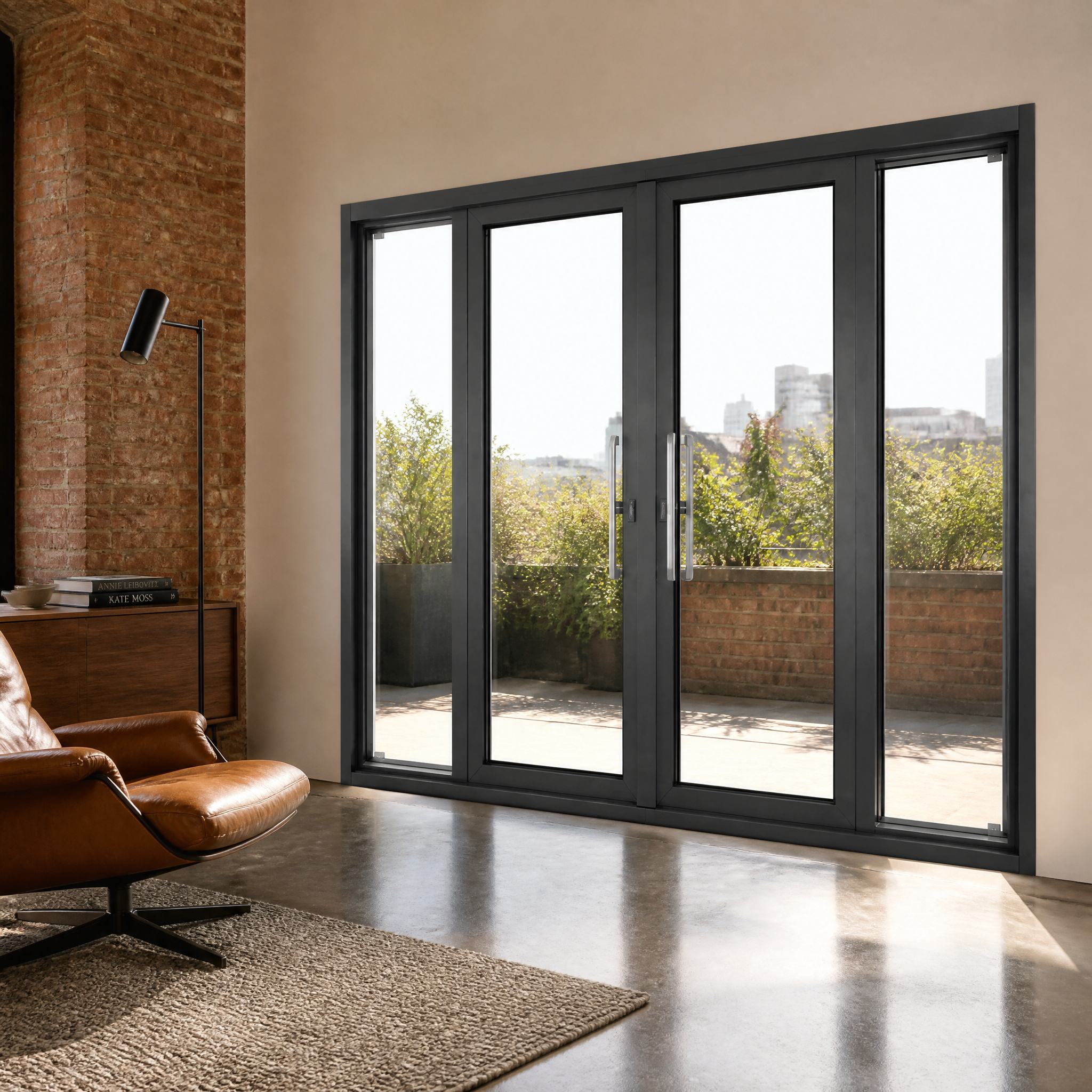 Heavy Duty Aluminum Glass Pivot Door - Exterior Perspective View | OPPGATE