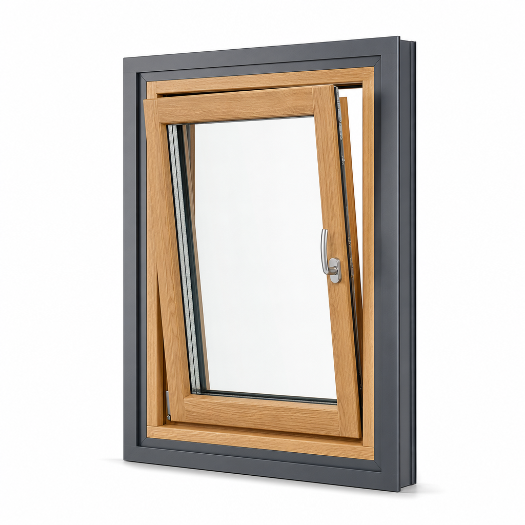 Luxury solid pine and oak aluminum clad wood architectural casement window